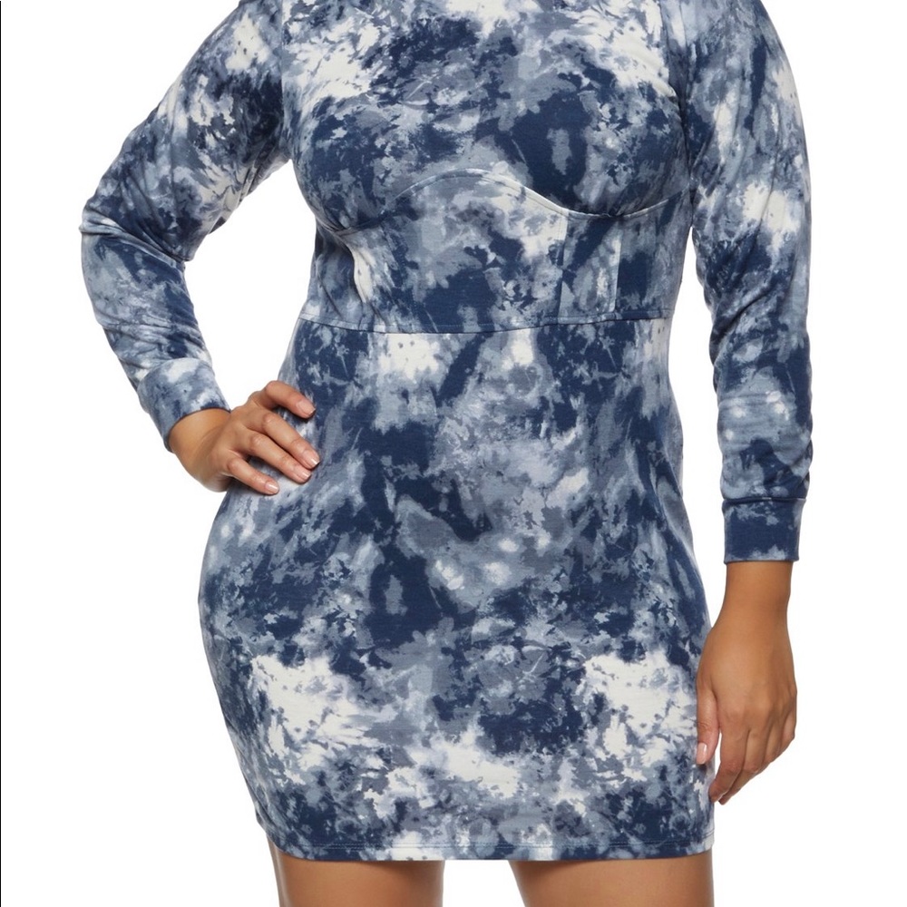 Almost Famous Women’s Tie Dye Bustier Hooded Dress - Blue